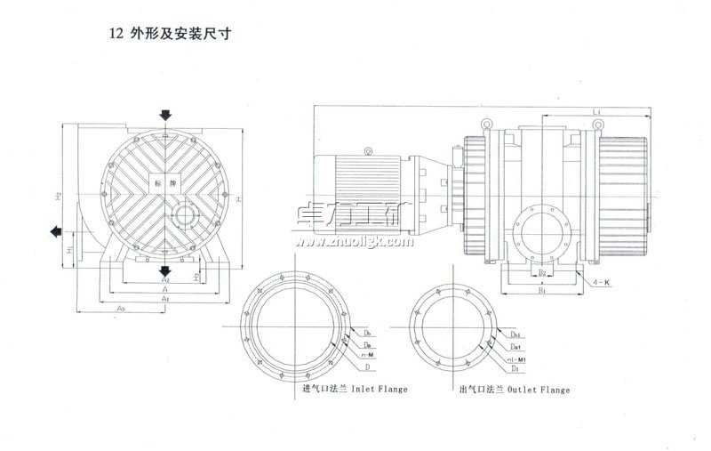 ZJY羅茨真空泵外形及安裝尺寸圖